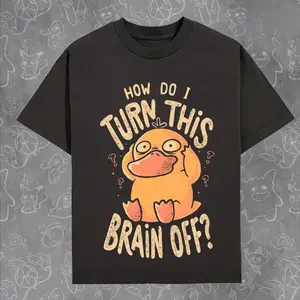 Psyduck Vintage Tees, How Do I Turn This Brain Off, Anime Workout Shirt, Unisex Graphic Tee, Gift for Men & Women, Oversize T-Shirt, Streetwear T-Shirt