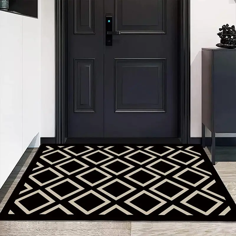 Geometric Pattern Door Rug Mat, 1 Count Rectangle Anti-slip Entrance Floor Rug Mat with TPR Base, Creative Design Entry Carpet for Home & Office