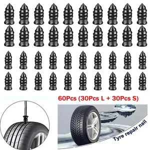 60Pcs Tire Repair Screws Plugs Kit Self Service Vacuum Rubber Nails for Car Motorcycle Truck Tractor Puncture Fast Emergency Roadside Repair Supplies