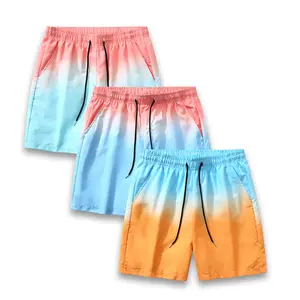Men's three-piece casual shorts with gradient print, regular fit, equipped with an adjustable drawstring, suitable for travel, workouts, and casual summer adventures, with a beach-style design.