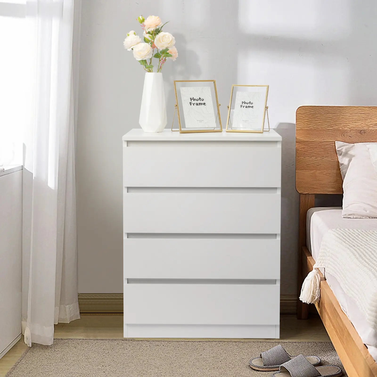 White Wood 4-Drawer Simple Dresser - Modern Storage Cabinet (4 Pcs, 23.6x14.9x30.7in/60x38x78cm), Indoor Cupboards & Cabinets Furniture Perfect Gift