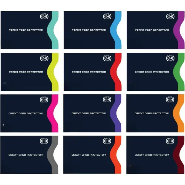 Travel RFID Blocking Sleeves, Set with Color Coding | Identity Theft Prevention RFID Blocking Envelopes Set of 12 Credit Card Sleeves Water proof (Navy Blue)