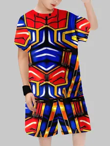 Boys' Spider-Man Mech Suit Set, Short Sleeve & Shorts Two-Piece, Trendy Casual Wear for Kids, Summer Fashion
