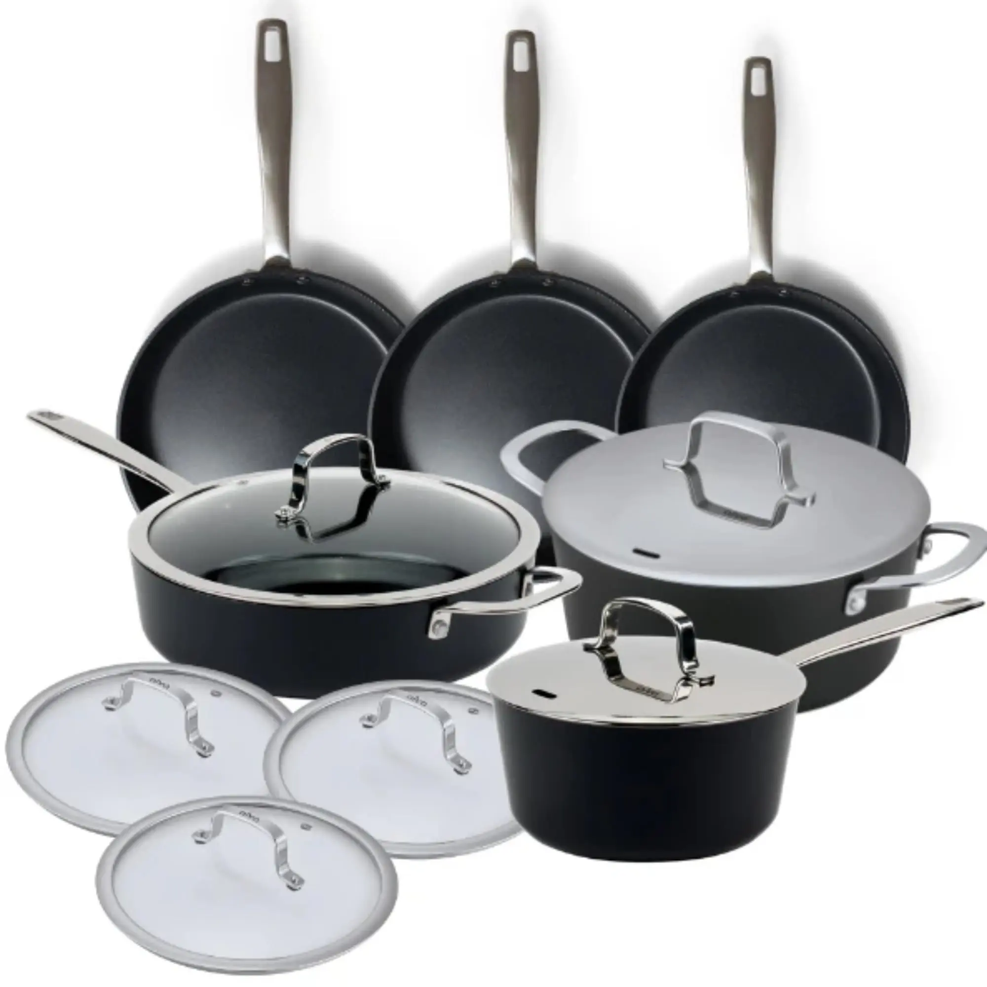 Alva Maestro Nonstick Ceramic Kitchen Cookware Set - Toxin-Free (PFAS, PFOA, PTFE, Lead, Cadmium-Free), Scratch-Resistant, Induction Compatible, Even-Heat Aluminum Base, Oven-Safe Up to 400°F, Dishwasher-Safe for Healthy Cooking, Stainless Steel Elements,