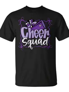 Coquette Pom Poms Bow Cheer Squad Match Cheerleading Purple T-Shirt Unisex for Daily Wear  Funny Christmas Novelty Men's T-Shirt Summer Trendy Streetwear Fashion Top Quality Comfortable Casual Printed T-shirt Pure Cotton 220G