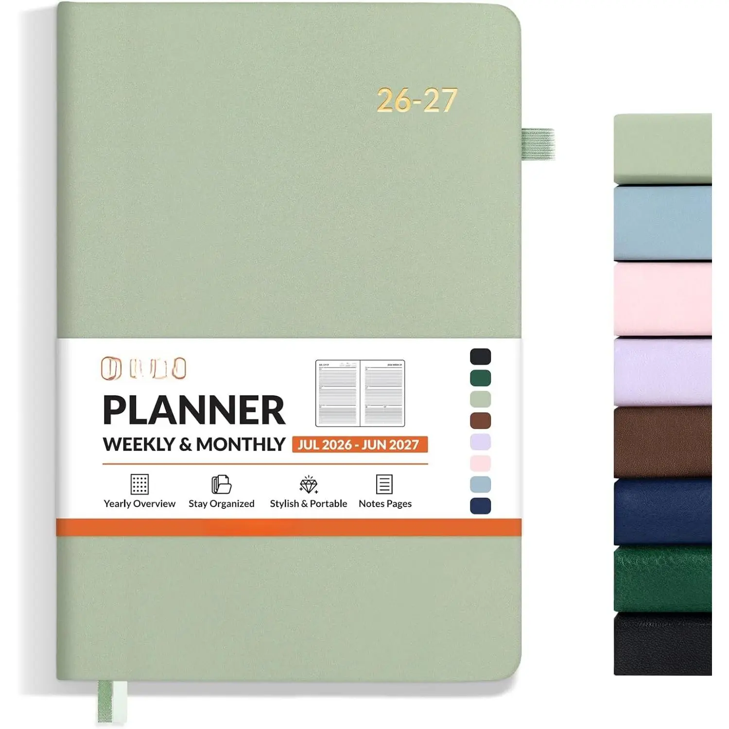 2026-2027 Weekly & Monthly Hardcover Planner 5.5" x 8.3" - 12 Month (July 2026 - June 2027), Small Academic Year Calendar Planner, Pocket, Notes, 100 GSM Paper, Sage Green