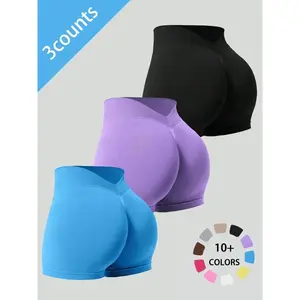 Women's Solid V-waist Seamless Gym Shorts, Breathable Comfortable High Waist Skinny Gym Shorts, Ladies Sportswear Gymwear for Indoor Outdoor Wear