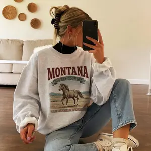 Montana Big Sky Country Sweatshirt Vintage Western Crewneck Retro Wild Horse Cozy Cowboy Aesthetic Gift For Nature Lovers