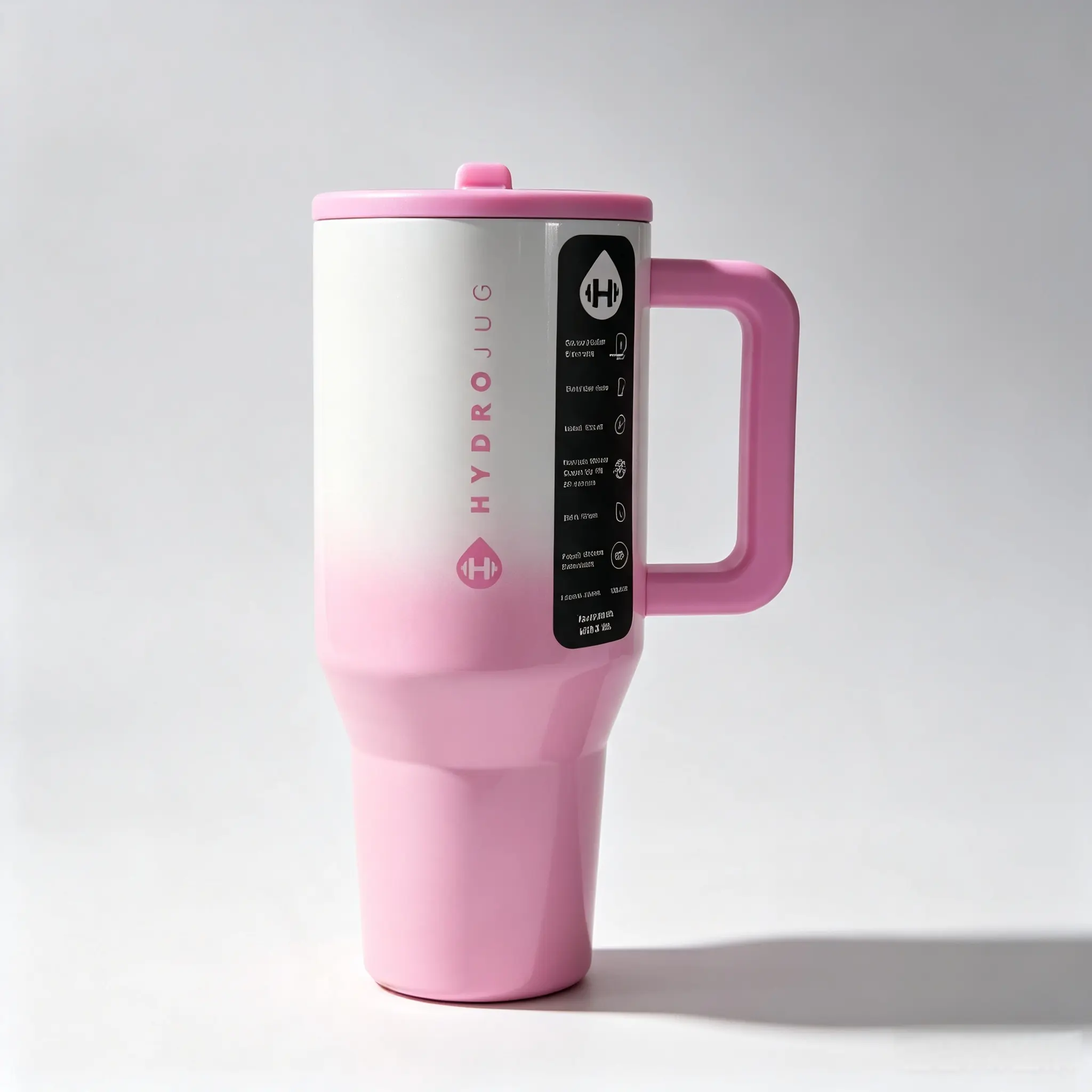 HYDROJUG 32oz Pink Stainless Steel Insulated Tumbler with Handle & Straw, Vacuum Travel Mug, Car Cup Holder Friendly
