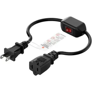 Double Break On Off Switch Extension Cord, 2-Prong/2 Outlet Polarized Extension Cord with Switch 12A/125V for Your Chargers/Lamp/Power Adapters etc, SVT 16AWG Cord