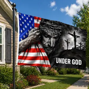 One Nation Under God Flag, 1 Count 3x5 Christian Patriotic American Flag with Jesus & Cross Design, Religious Symbolism, Vibrant Print, Durable Polyester Outdoor Decor for Yard, House