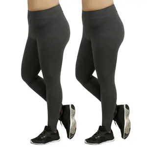 2 Pack Women's Premium Cotton Leggings Plus Size Full Length High Wide Waistband S-3XL High Waisted Leggings Ankle No See-Through Workout Yoga Pants Tummy Control