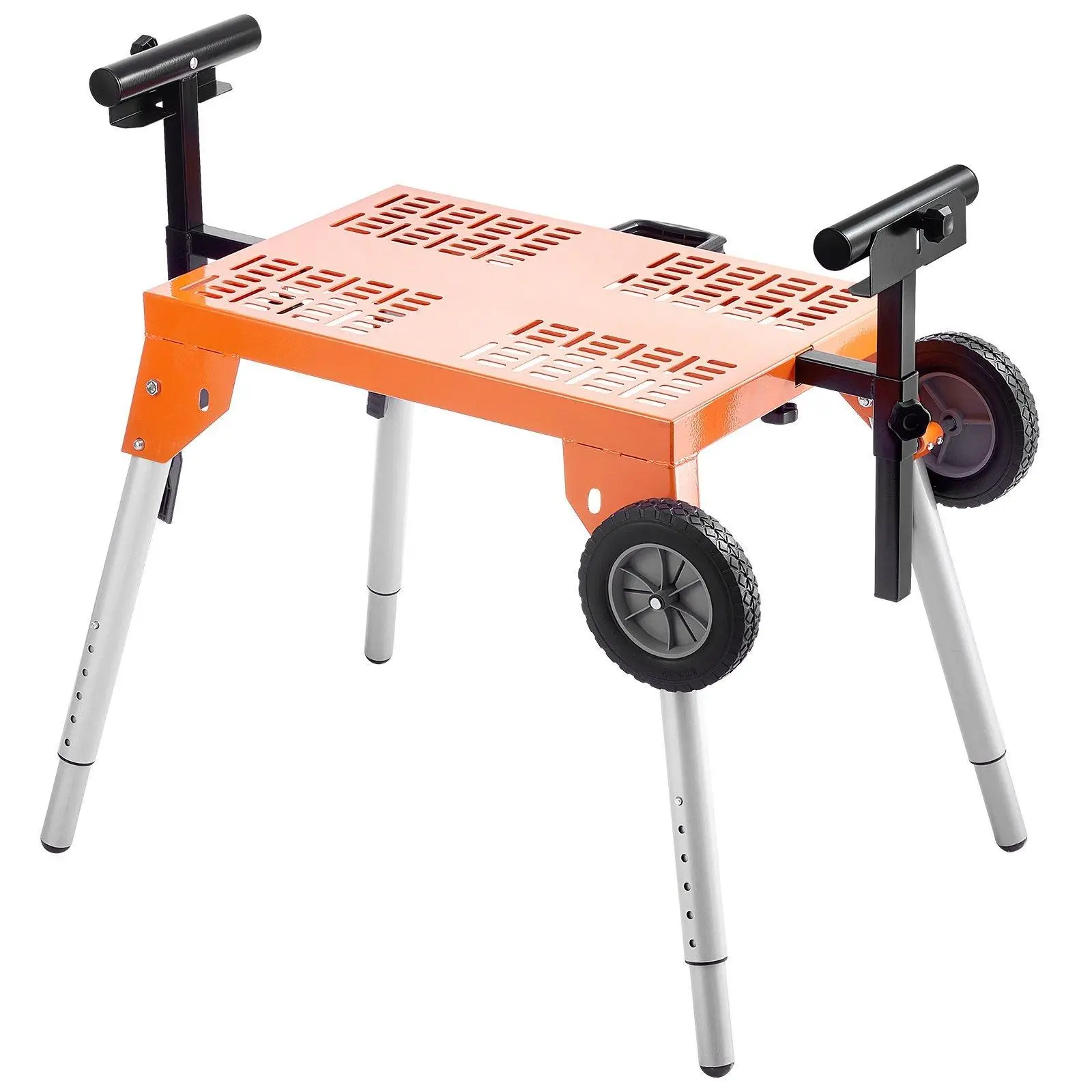 VEVOR Portable Miter Saw Stand with Tabletop, Casters, 330lbs Load Capacity, 27"-32.9" Height Adjust Tool for Tools & Hardware Organization, Adjustable
