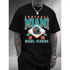 Men'S Vintage 1966 Miami Football Helmet Graphic T-Shirt | 100% Retro Sports Fan Apparel with Teal & Orange Team Colors, Unisex Crewneck Tee for Game Day, Casual Wear & Alumni Gifts - Breathable Short Sleeve Shirt for Supporters, Football T-Shirt
