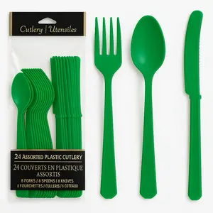 Festive Green Assorted Plastic Cutlery Set - 7.5 in. - 24 Pack