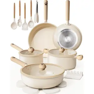 Pots and Pans Set Non Stick, Ceramic Cookware Set Non Toxic, 18 Pcs Dishwasher Safe Induction Cookware for Everyday Cooking & Kitchen Gifts