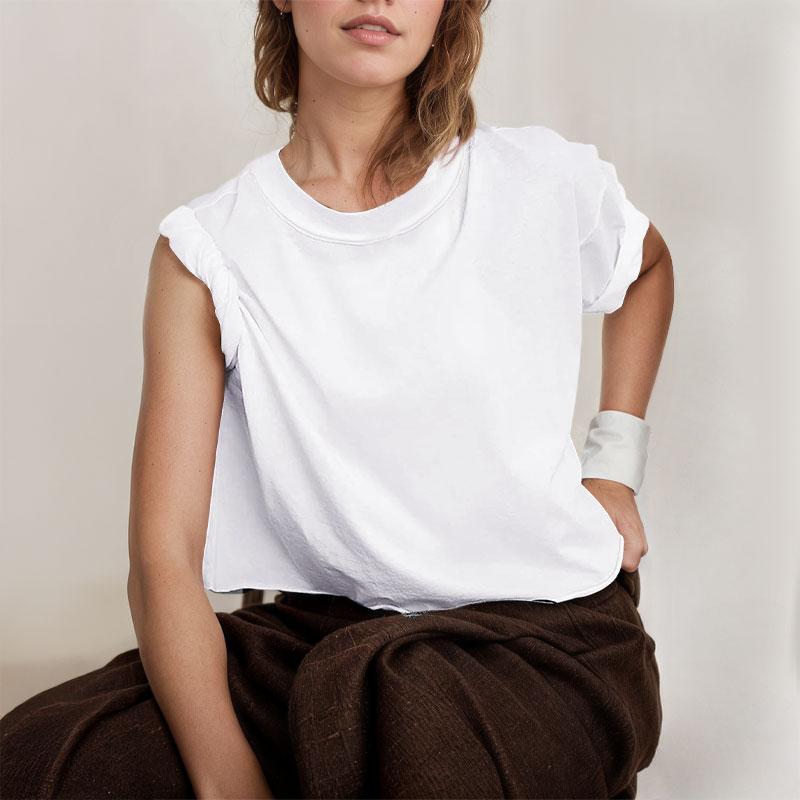 【ETCYY】Women’s 2025 Oversize Crop Tops – Minimalist Loose Fit Drop-Shoulder Tees with Batwing Sleeves, Roll Hem, Round Neck, Vintage Graphic Shirts for Yoga/Running/Gym/Summer Streetwear