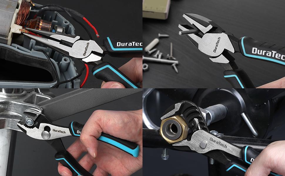 #backtoschool DURATECH 5-Piece Cr-Ni Pliers Set, 6" Long Nose, Slip Joint, Diagonal Cutting, 8" Linesman, Groove Joint Pliers, Easy Storage Oxford Rolling Pouch