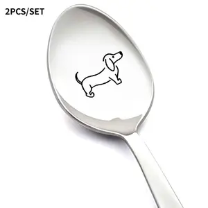 2pcs Pet Dog Lover Gift Food Lover Gift For Dog Owners New Thickened Polished Long Handle Spoon Creative Gift With Dog Pattern Engraving Suitable For Both Hot And Cold Drinks