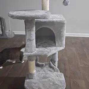 Sweetcrispy Cat Tree with Cat Condo and Big Hammock - 22.44"x13.78"x39.37"H, Faux Fur, Natural Sisal Posts, Hanging Ball, Removable Hammock