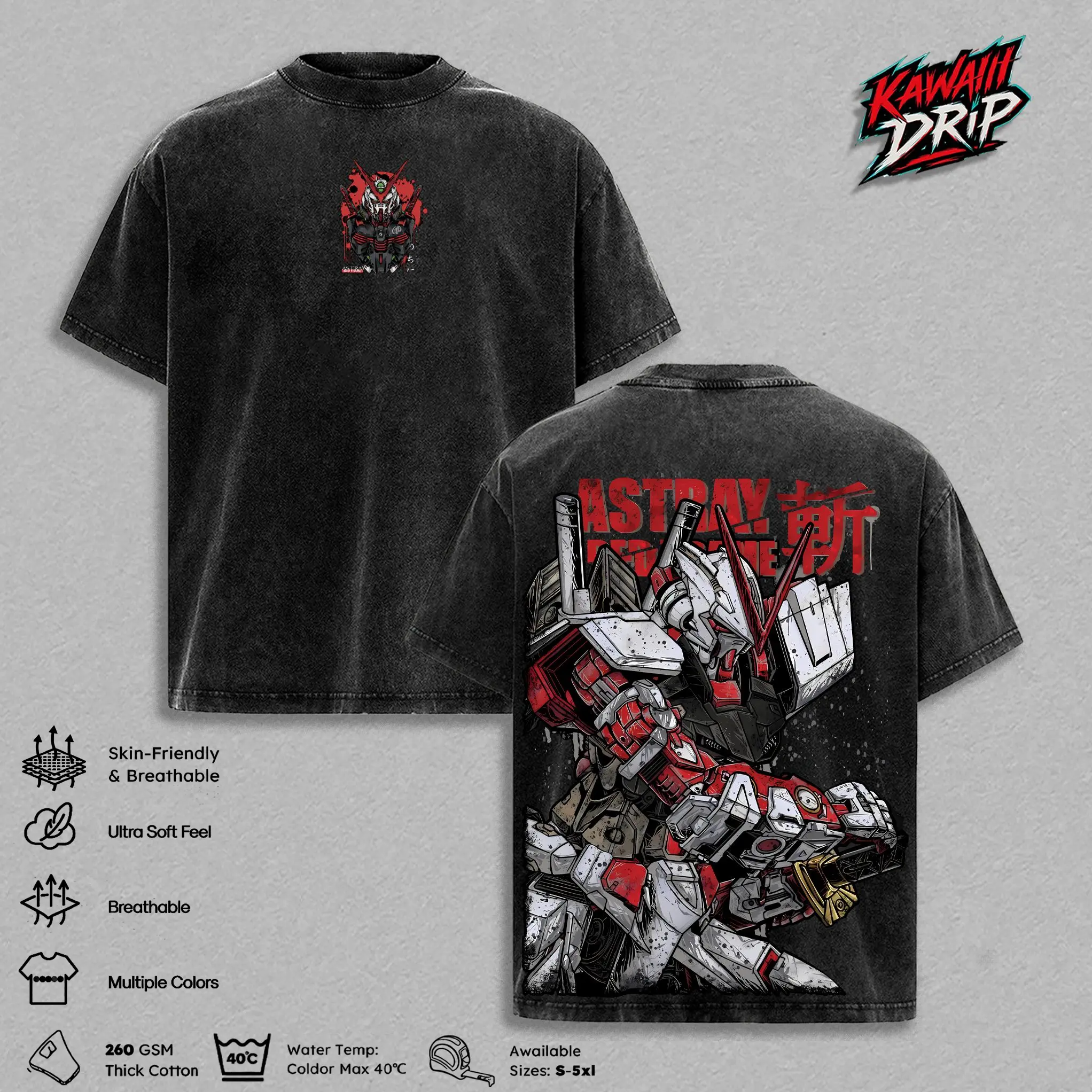 Gundam Astray Red Frame Anime T-Shirt, Mobile Suit Gundam Mecha Robot Graphic Tee, Vintage Washed Oversized Anime Streetwear Shirt, Japanese Mecha Manga Fan Art T-Shirt, Heavy Cotton Unisex Casual Wear, Gundam Anime Lover Gift