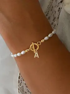 Initials Charm Bracelet, Fashionable Artificial Zircon Inlaid Bracelet for Women & Girls, Trendy All-match & Exquisite Jewelry for Birthday Gift, Pretty Bracelet, Initial Charm Bracelets