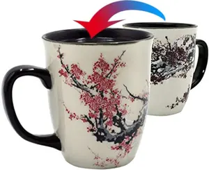 Color Changing Heat  Magic Funny Art Mug Large Coffee  Plum Blossom Porcelain Mugs for Women Mom grandma Gifts 16oz Black Change Glow Red Cups