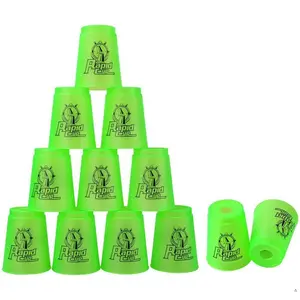 DEWEL Stacking Cup Game with 15 Stack Ways, 12pcs Cup Stacking Set, Sport Stacking Cups BPA-Free Material, Classic Family Game, Great Gift Idea for Stack Games Lover. (Green)