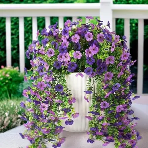 6/8 Pcs Hanging Artificial Eucalyptus Violet Flowers, Artificial Flower Decoration, Realistic UV Resistant Faux Plants, Anti-Fading Silk Flowers for Outdoor Decor