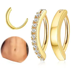 FIASASO Women's 2-Count 14G Geometric Clicker Belly Button Rings - Surgical Steel Body Jewelry Set with CZ Opal Accent, Simple Reverse Navel Rings