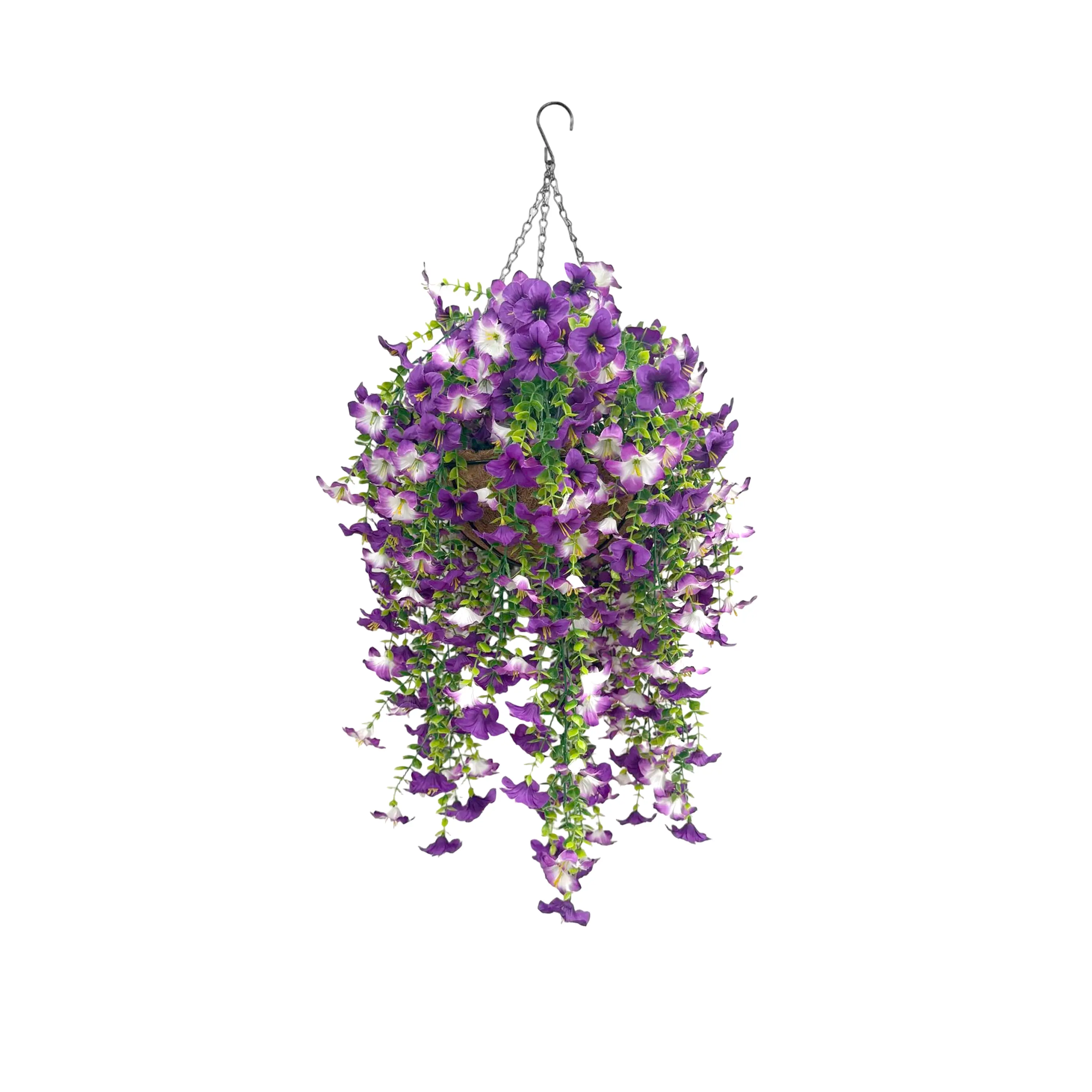 6 Pcs Cascade Fake Morning Glory Hanging Planter Set UV Protected Artificial Purple Floral Vines for Outdoor Porch Garden Decor