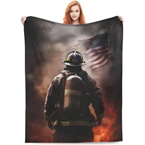 Firefighter Blanket Fireman Birthday Gifts for Men Fire Fighter Hero Fire Blanket Soft Fuzzy Warm Plush Flannel Throw Blankets for Sofa Couch Bed Home Decor 50"X60"