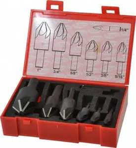 KEO Cobalt Single-End Countersink Set (7-Piece, Model 50048) - 82° Included Angle, 6 Flutes, 1/4-1" Head Diameter, 1/4-1/2" Shank Diameter, 1-1/2-2-3/4" OAL