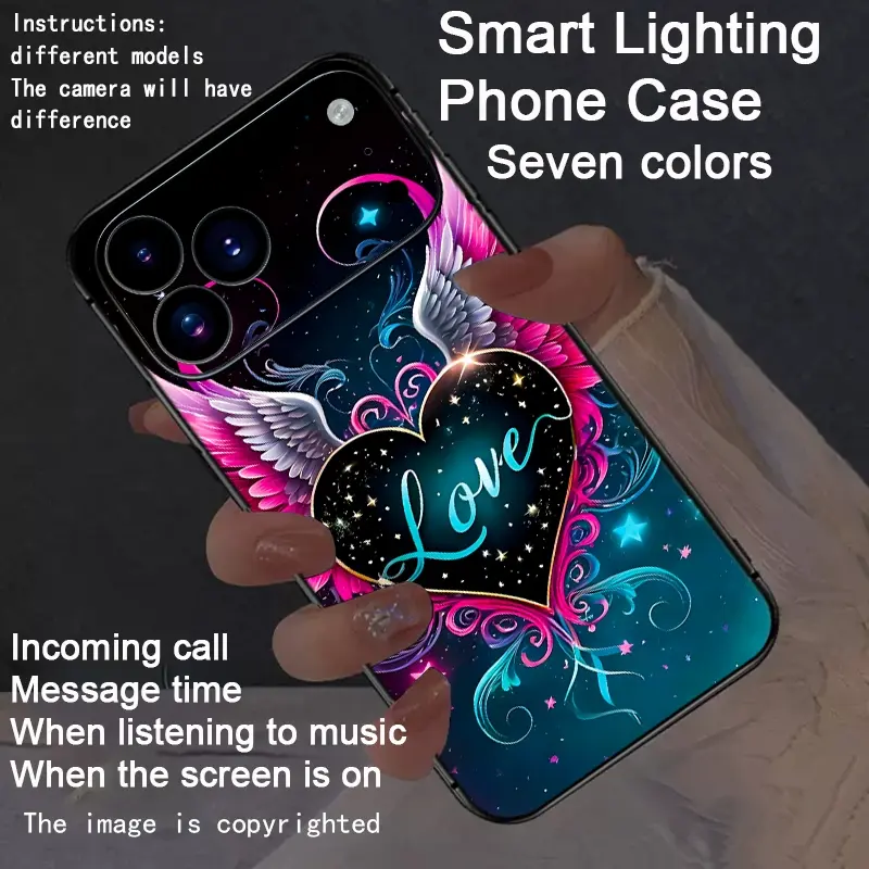 Colorful Intelligent Voice Controlled Luminous Lights Smartphone Case, Cover, Casing, Stylish Cellphone Accessory Compatible with iPhone17Air/17Pro/17promax/16promax/15promax/14promax/13promax/12promax/11promax/XSmax/XR/X/XS - Luminous Technology