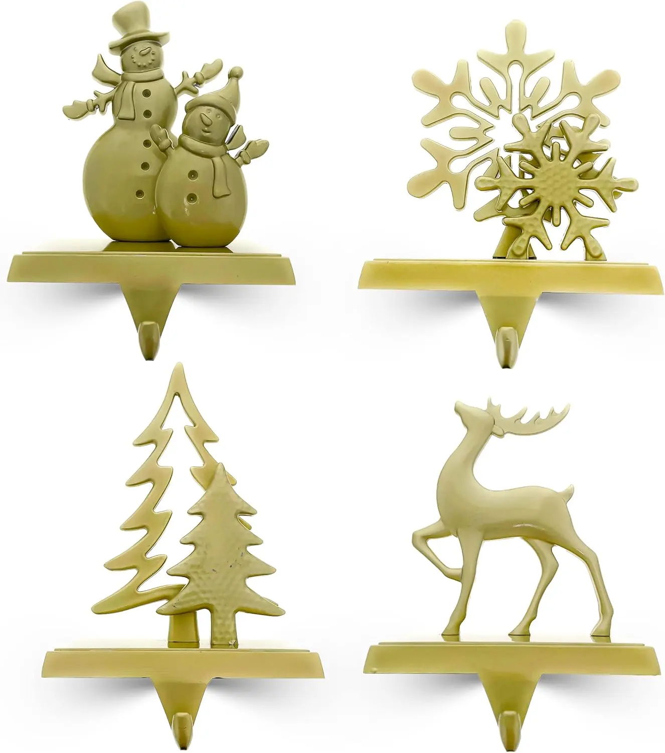 Golden Classic Metal Christmas Stocking Hanger Set - 4-Piece Weighted Base Holders with 2-lb Capacity, 4-Shape Assorted Stainless Steel Box Snowflake Ornaments, None Lead, No Adhesives for Holiday Home Decor