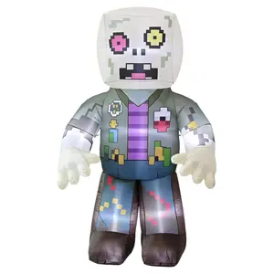 8 FT Halloween Inflatable Pixel Zombie with LED Lights, Giant Retro 8-Bit Blow Up Yard Decoration for Lawn, Garden, Patio and Outdoor Party Display
