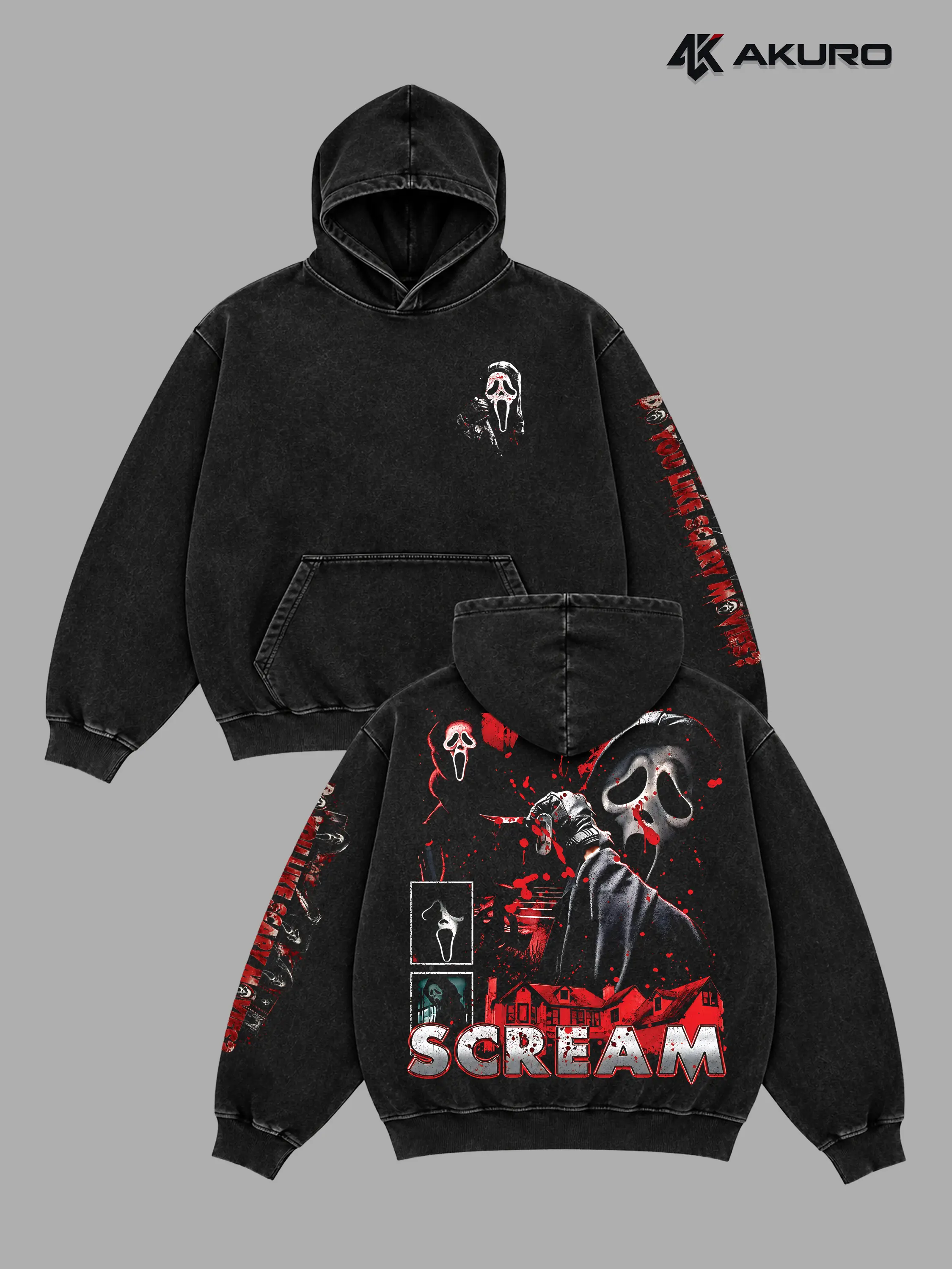 Ghostface - Scream Horror Movie #3 Premium Acid Washed 100% Cotton Hoodie (Made In US), Halloween Movie Fans Outfit For Halloween, Gift For Horror Movie Fans, Scream Series Fans Merch