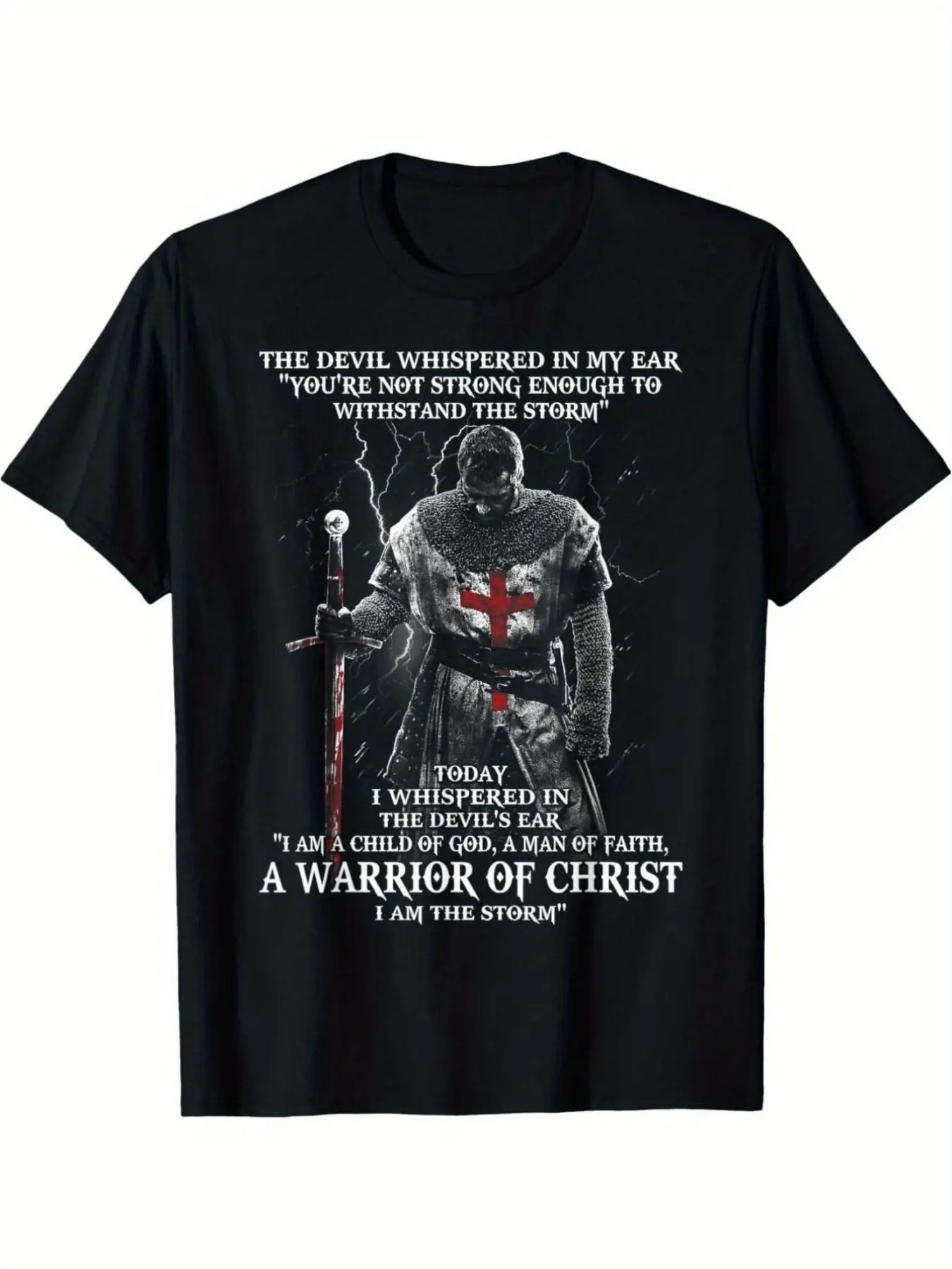Men's Christian Warrior TShirt with Knight  Verse unisex soft cotton short sleeve t shirt, vintage graphic casual tee for men women teens, perfect birthday holiday gift for camping travel gym daily street casual wear