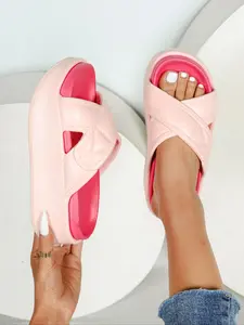 Women's Fashionable Colorblock Patchwork Design Slides, Casual Comfortable Soft Sole Slippers for Summer, Female All-match Round Toe Slippers for Daily Wear, Walking Shoes