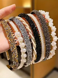 Elegant Boho Headbands Set for Women, Non-Slip Imitation Pearl Band, Korean Rhinestone Design, Summer Daily Accessory, Ideal Gift