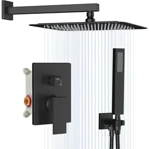Shower System, Black Shower Faucet Set with 10" Rain Shower  and Handle Set,  Metal Shower Heads with Handheld  Combo, Wall Mounted Shower Fixtures with Shower Valve, Matte Black