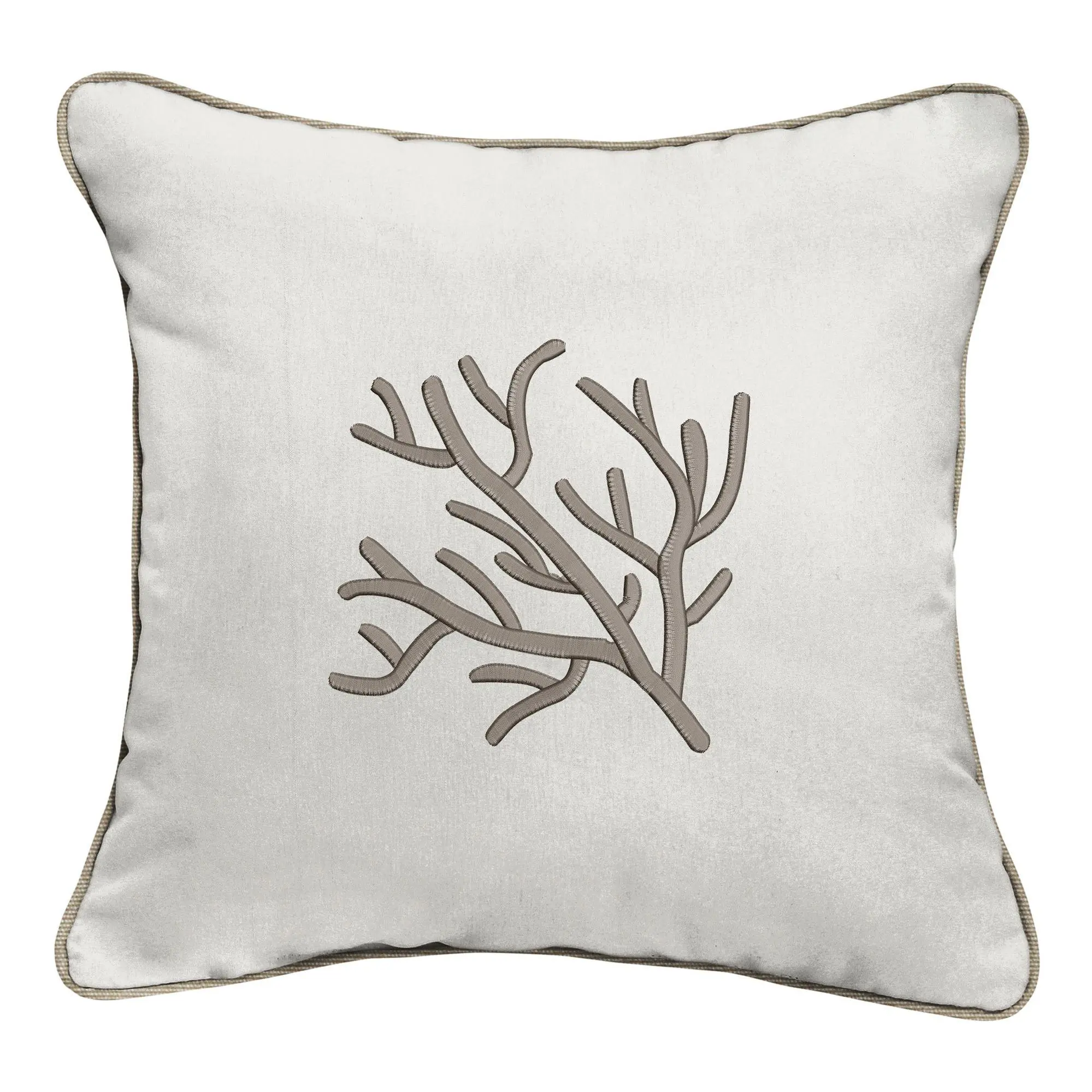 Sunbrella Indoor/Outdoor Embroidered Coral Pillow - Corded