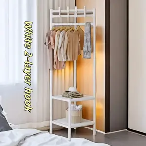 Multi-Layer Clothes Rack with Hooks, Easy Assembly, Corner Design, Ideal for Home Use, Bedroom Storage, Modern Durable Material, Clothes Rack Organizer