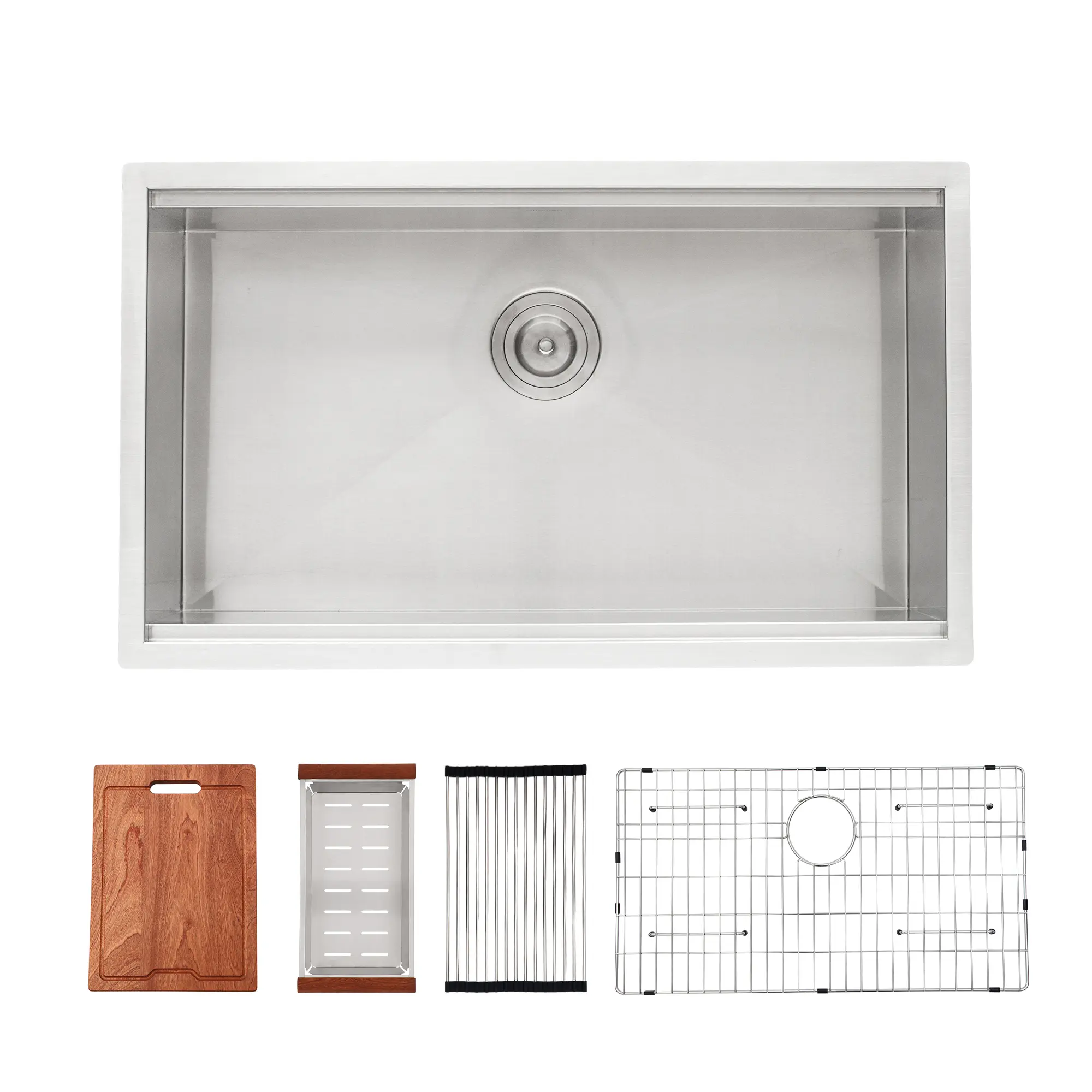 Sarlai 28/30/32/33 x 19 Inch Undermount Workstation Kitchen Sink Single Bowl Ledge Undermount Kitchen Sink 16 Gauge Stainless Steel Kitchen Sink With Accessories