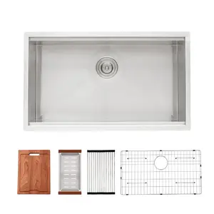 Sarlai 28/30/32/33 x 19 Inch Undermount Workstation Kitchen Sink Single Bowl Ledge Undermount Kitchen Sink 16 Gauge Stainless Steel Kitchen Sink With Accessories