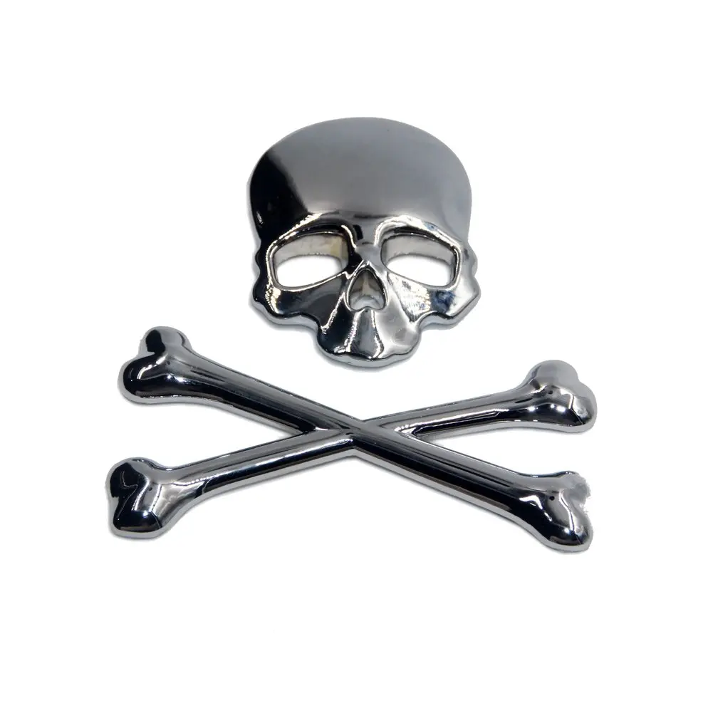 3D Skull & Crossbones Decal: Metal emblem for Suzuki, Kawasaki, Harley, Yamaha, and Honda motorcycles and cars. Silver."