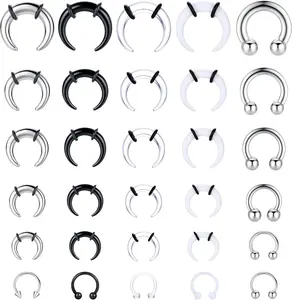 LOLIAS 16G-6G Septum Pincher Tapers Rings Acrylic Stainless Steel Internally Threaded Spike Horseshoe Barbells Septum Pincher Nose Ear Cartilage Stretching Kit for Women Men