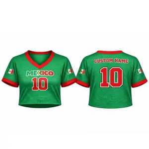 Mexico Soccer Graphic Crop Top for Women | Aztec Sun Stone Design Green Jersey | Y2K Baddie Aesthetic Streetwear, Mexican Flag Inspired Summer Tee