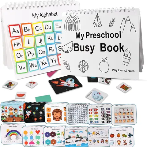 Mallify Montessori-Inspired Busy Book for Toddlers 3-5, 30-Themes Travel-Ready Preschool Learning Binder with Tracing, Coloring Activities, Teaching Supplies, Safe Materials, Toddler Toys, Visual Learning Tools for Car, Train, Camping