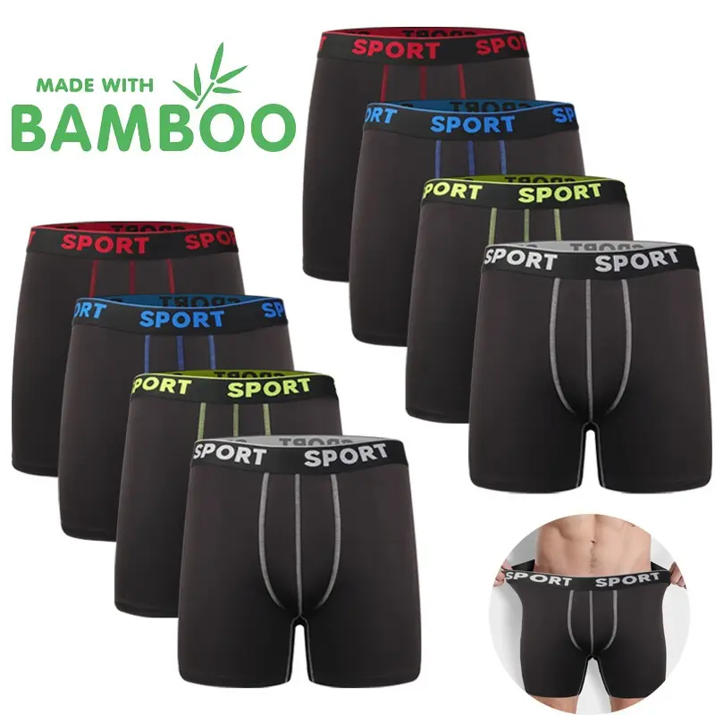 4-8 Pack Menswear Bamboo Fiber Boxer Briefs - Plain, 3D Support Pouch, Stretch, Breathable, Tagless, Soft, Comfortable, Elastic, Rayon, Activewear Trunks